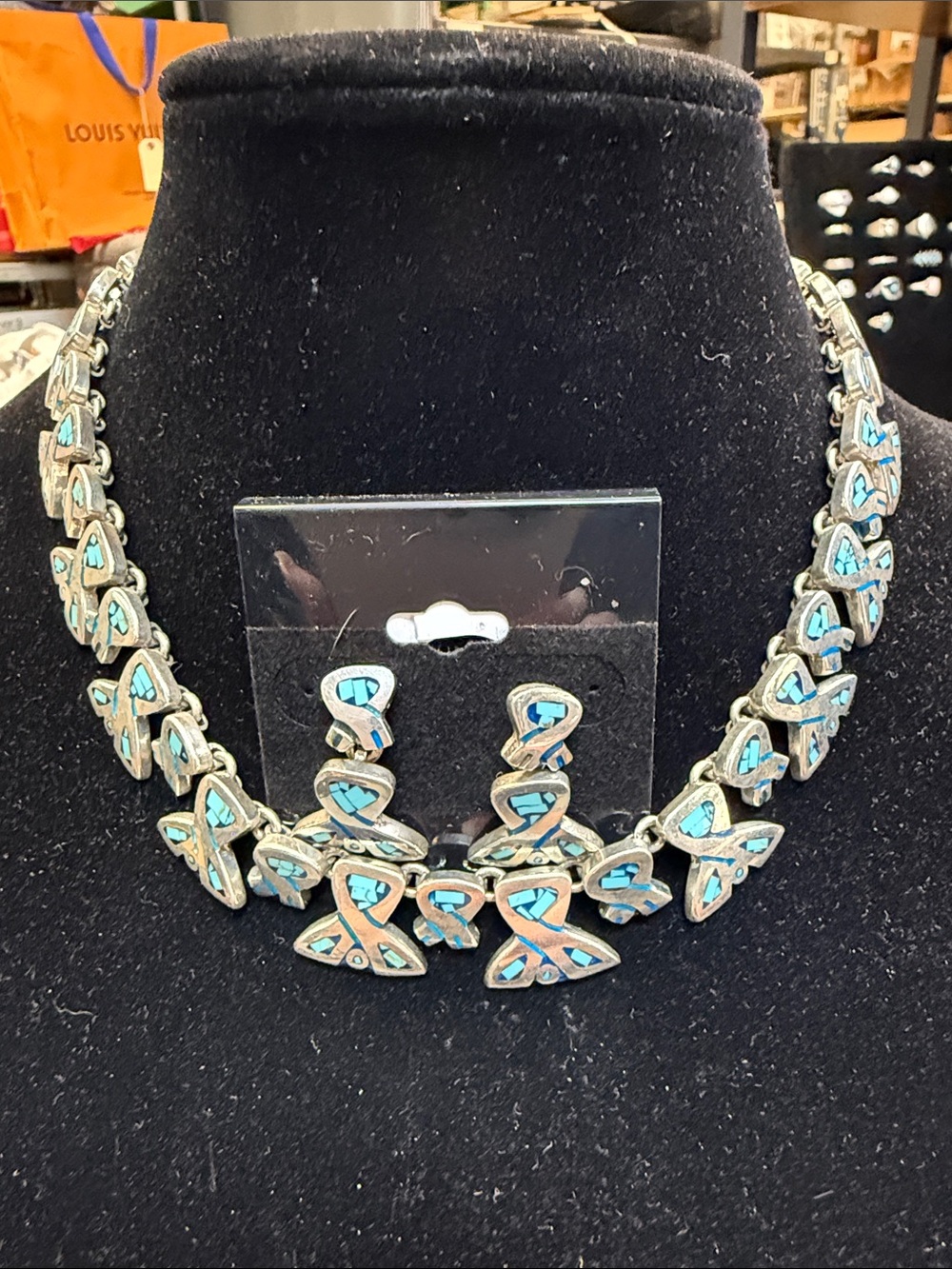 524237 Silver Zuni Sleeping Beauty choker with earrings